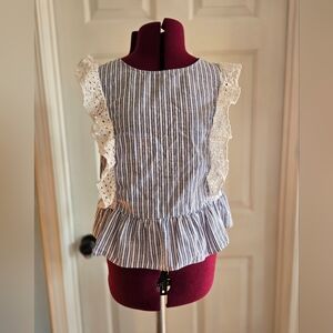 Lilly Pulitzer Ellis Peplum Striped Ruffle Sleeve Top